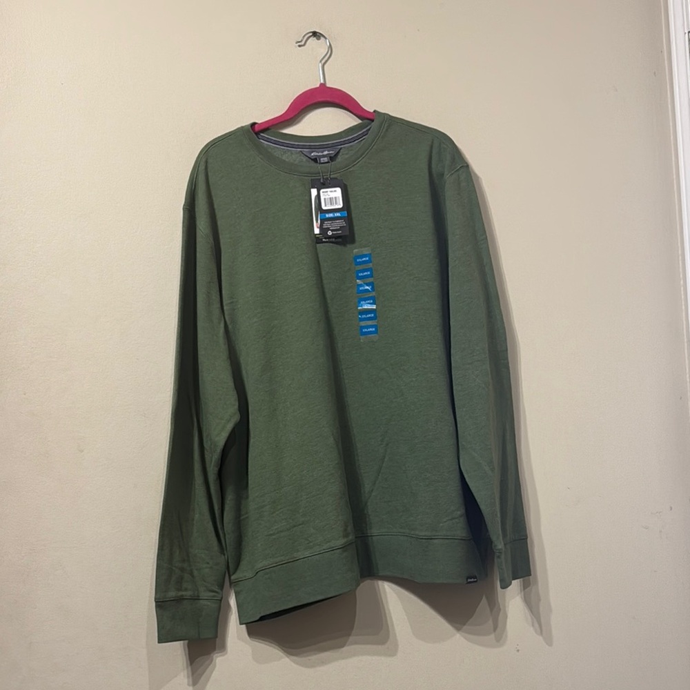 Cozy Midweight Fleece Relaxed Fit Green Eddie Bauer Crew Neck Sweater XXL NEW